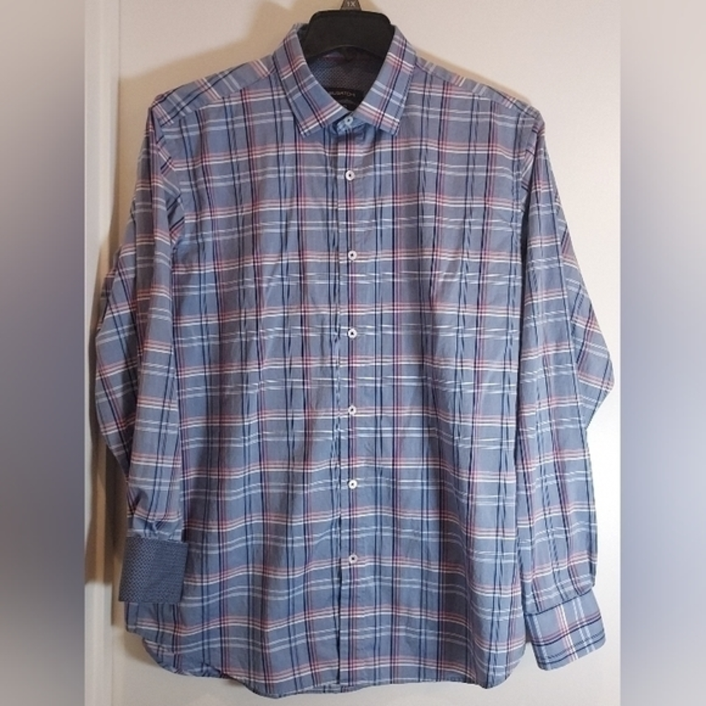 Bugatchi Men's Size L Long Sleeve Button Down Shirt‎ Turn Up Change design Cuff